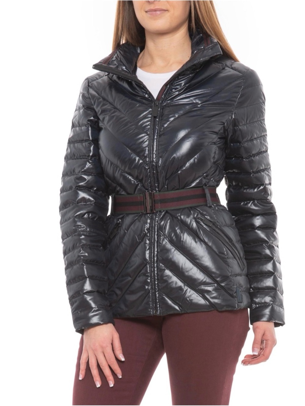 HUNTER Refined Gloss 650 Fill Down Puffer Hooded Belted Navy M